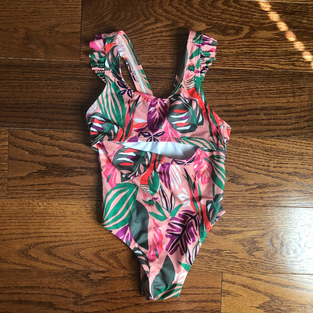 Girls Tropical Cut Out One Piece